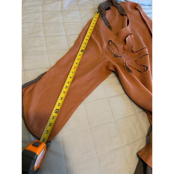 Peacock Ways Linen Blend Tunic Dress Orange Boho Artsy Asymmetrical Hem Embroide - Picture 5 of 14